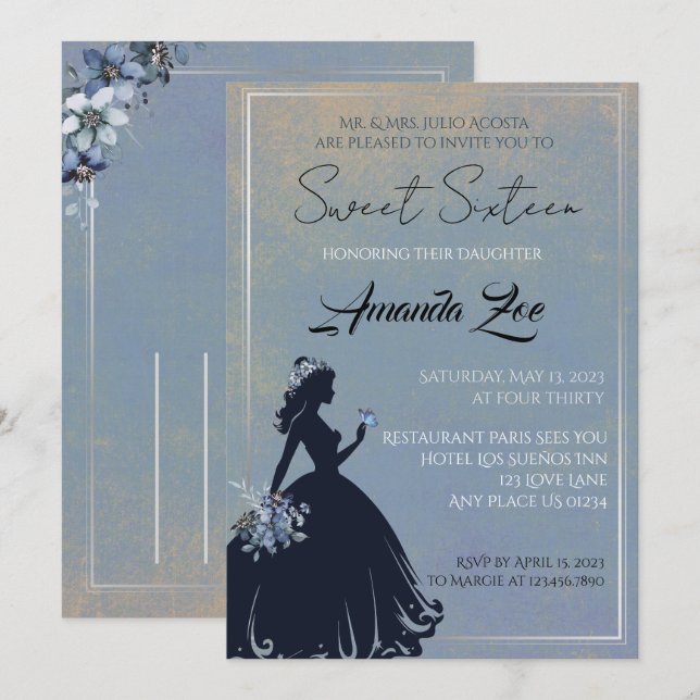 Dulce Dieciséis invitaciones (Anverso / Reverso)