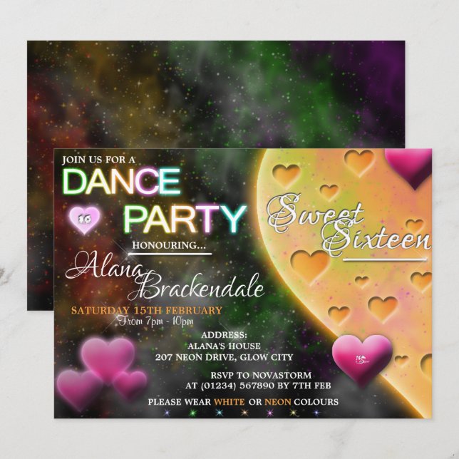Dulce Dieciséis invitaciones a fiestas de baile (Anverso / Reverso)