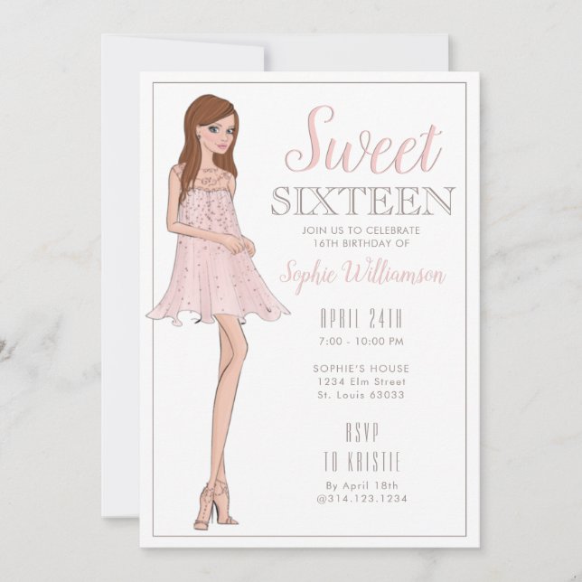 Dulce Dieciséis invitaciones de cumpleaños de Chic (Anverso)