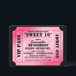 Dulce Dieciséis invitaciones de fiesta tipo Ticket<br><div class="desc">Una manera super divertida de anunciar el próximo fiesta dulce dieciséis que estás organizando con esta divertida invitación VIP de pasaje rosado caliente.</div>