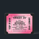 Dulce Dieciséis invitaciones de fiesta tipo Ticket<br><div class="desc">Una manera super divertida de anunciar el próximo fiesta dulce dieciséis que estás organizando con esta divertida invitación VIP de pasaje rosado caliente.</div>