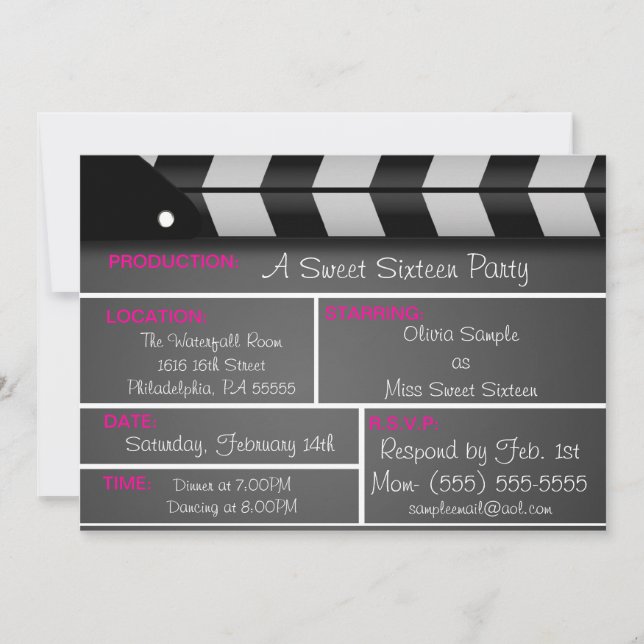 Dulce Dieciséis invitaciones de película (Anverso)
