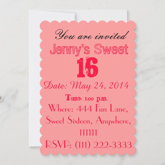 Dulce Dieciséis Invitaciones - Rosa Bonito (Anverso)