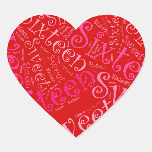 Dulce Dieciséis Pegatinas de corazón de Giftwrappi (Anverso)