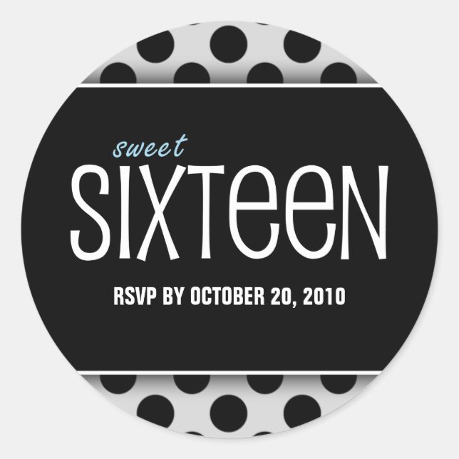 Dulce Dieciséis Sellos para sobres RSVP de negro y (Anverso)