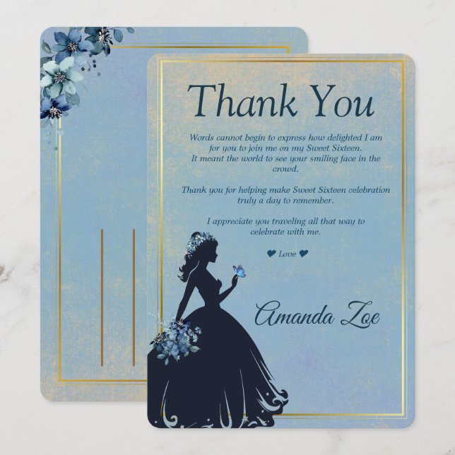 Dulce Dieciséis tarjeta de agradecimiento (Anverso / Reverso)
