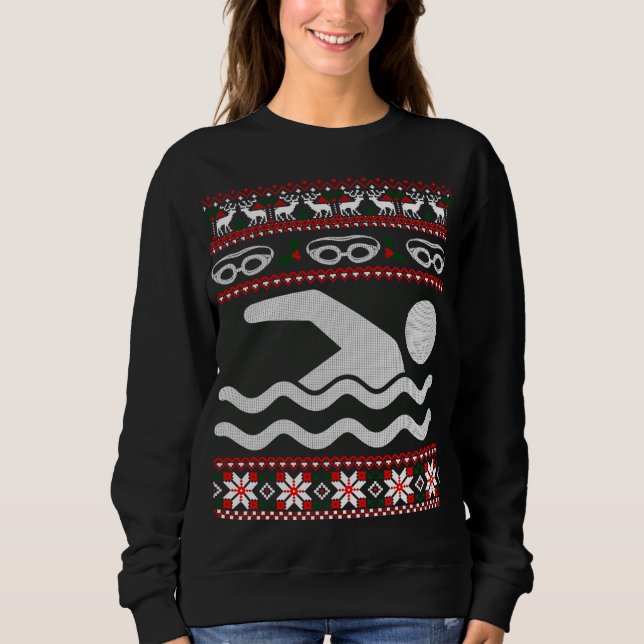 Dulce divertido nadando Navidades feos Sweater (Anverso)