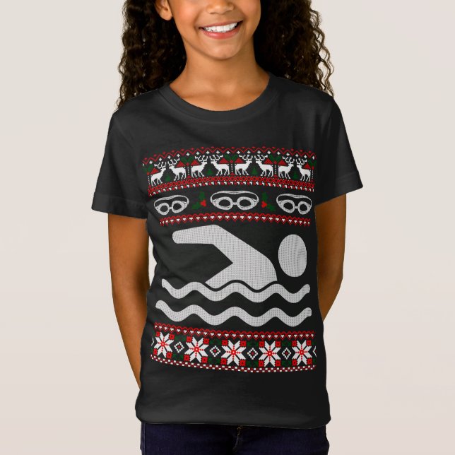Dulce divertido nadando Navidades feos Sweater (Anverso)