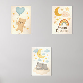 Dulce Dreams Nursery Wall Art Set - Luna, oso