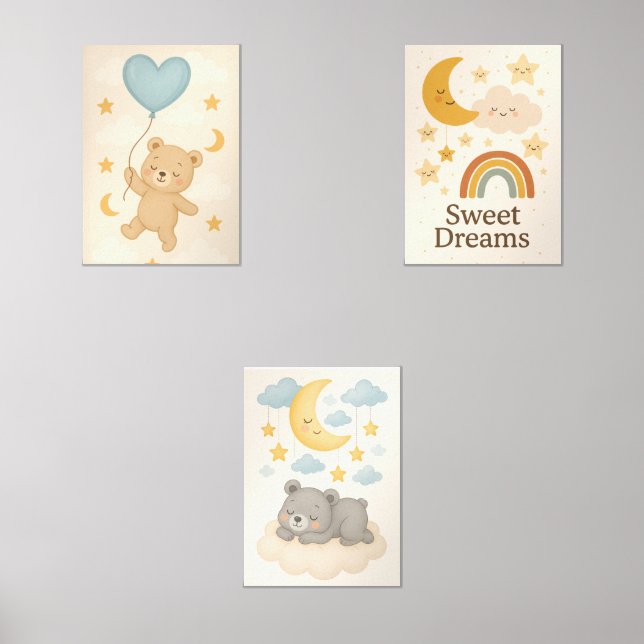 Dulce Dreams Nursery Wall Art Set - Luna, oso (Anverso)
