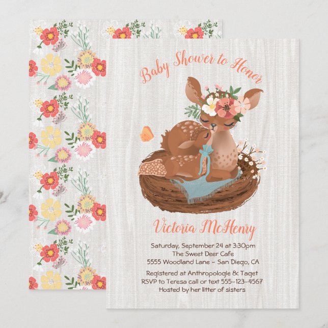 Dulce dulce y mami venado ducha Invitaciones (Anverso / Reverso)