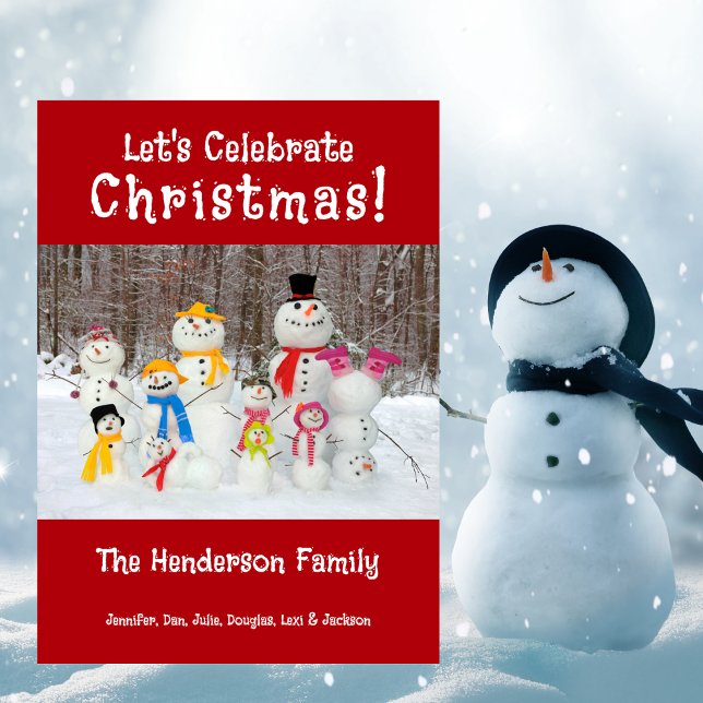 Dulce Familia de Muñeco de Nieve Navidad Agregar N (Cute Snowman Family Christmas Add Names Holiday Card)