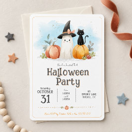 Dulce Fantasma de Acuarela Gato Negro Calabaza Hal