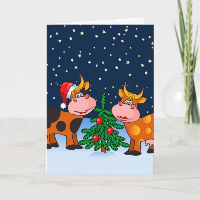 Dulce Feliz Feliz Navidad Pareja De Vaca Por Árbol (Anverso)