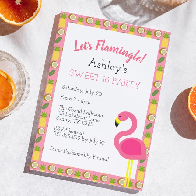 Dulce Flamingo Tropical 16 Invitación de cumpleaño (Subido por el creador)