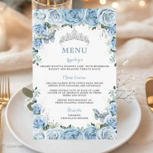 Dulce floral azul para bebes 16 Menú Quinceañera
