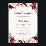 Dulce Floral de Borgoña Dieciséis Invitaciones<br><div class="desc">Colección Sweet 16 en la Pequeña Tienda Bayleigh!</div>