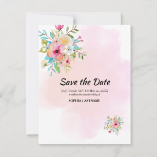 Dulce Floral Rosa 16 Plana Guardar La Tarjeta De F