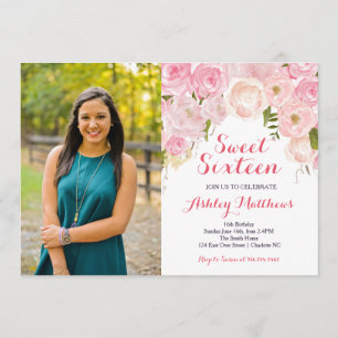 Dulce Floral Rosa Dieciséis Años Invitación