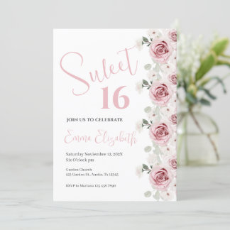 Dulce Floral Rosa Dieciséis Invitaciones