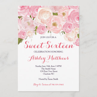 Dulce Floral Rosa Dieciséis Invitaciones de Cumple