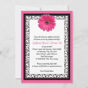 Dulce Floral Rosa Gerbera 16 Invitación de cumplea