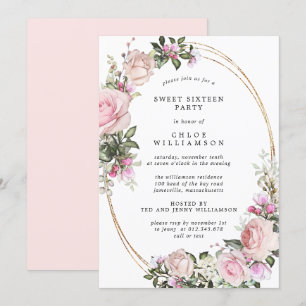 Dulce Floral Rosa Rubor Dieciséis Invitaciones De
