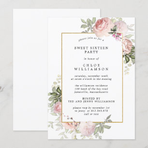 Dulce Floral Rosa Rubor Dieciséis Invitaciones De