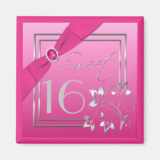 Dulce Floral Rosa y Plata Dieciséis imanes