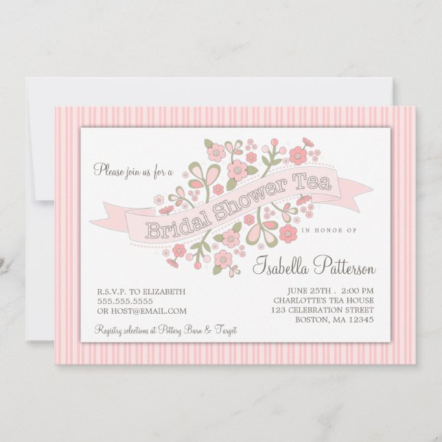 Dulce Flores Bridal Shower Tea Party Invitación (Anverso)