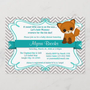 Dulce Fox Baby Invitaciones Chevron Grey