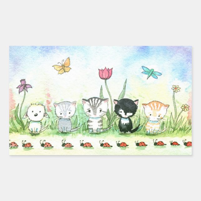 Dulce Gatito Perrito Mariquita Pegatinas (Anverso)