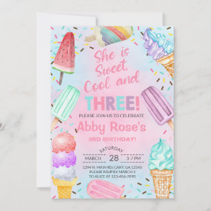 Dulce, genial y tres niña invitación de cumpleaños