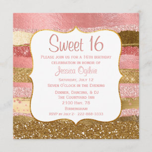 Dulce glamoroso del rosa y del oro invitación de