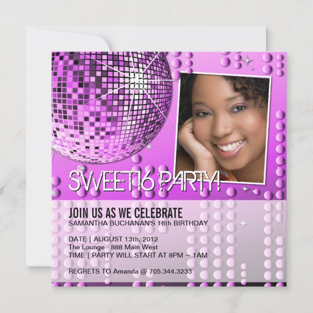 Dulce Glamuroso Dieciséis Invitación Disco Ball (Anverso)