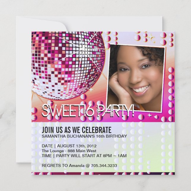 Dulce Glamuroso Dieciséis Invitación Disco Ball (Anverso)