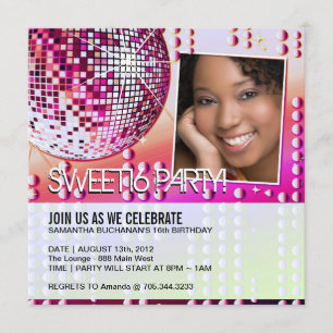 Dulce Glamuroso Dieciséis Invitación Disco Ball
