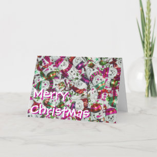 Dulce hombres de nieve Rosa tarjeta 'Feliz Navidad