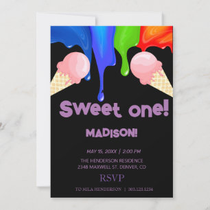 Dulce ICE CREAM colores arcoiris, Invitación