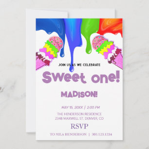Dulce ICE CREAM colores arcoiris, Invitación
