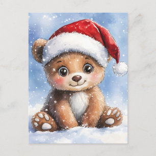 Dulce invierno Navidad Santa Oso Cachorro Acuarela