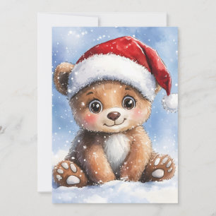 Dulce invierno Navidad Santa Oso Cachorro Acuarela