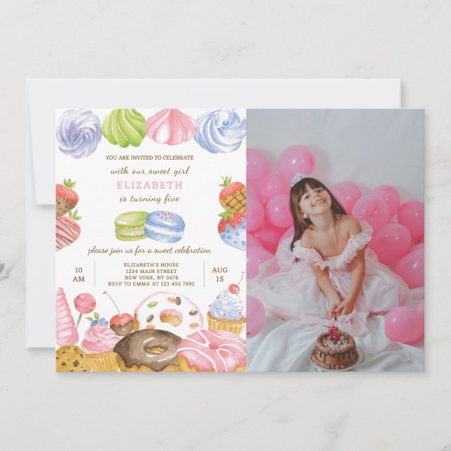 Dulce Invitación A Cumpleaños Con Foto (Anverso)