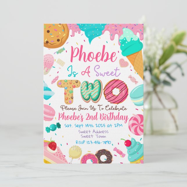 Dulce Invitación a la Fiesta de Cumpleaños de Dos  (Anverso de pie)