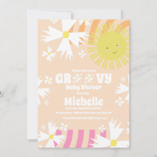 Dulce Invitación de Baby Shower Groovy Sun Rainbow