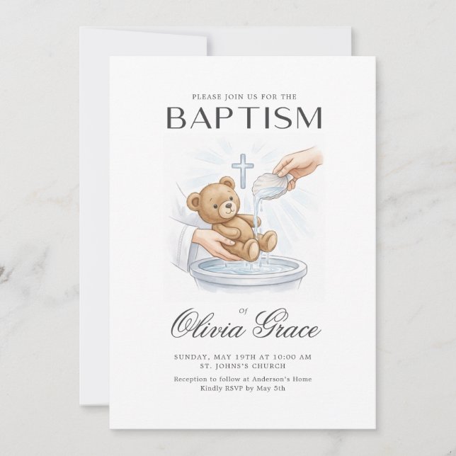 Dulce Invitación de Bautizo para Foto de Bebé Reci (Anverso)