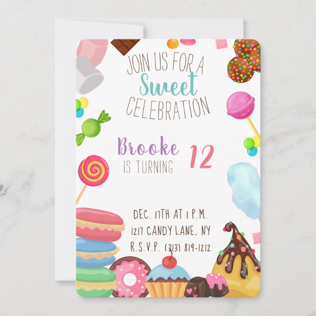 Dulce invitación de cumpleaños (Anverso)