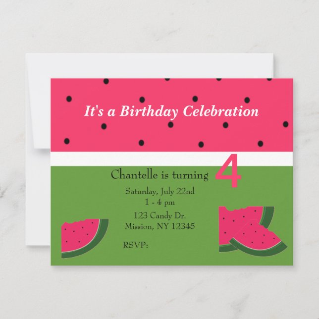 Dulce Invitación de cumpleaños a la sandía (Anverso)