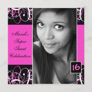 Dulce Invitación de cumpleaños negro y rosa