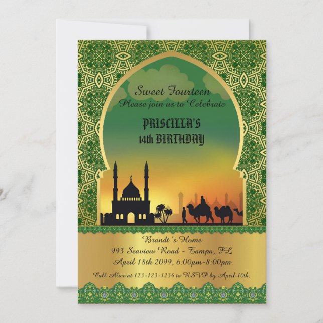 Dulce invitación de cumpleaños, noche árabe (Anverso)